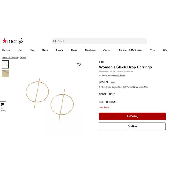 Macy's Sohi Women's Sleek Drop Earrings Gold Circle Bar Earrings - Picture 5 of 5